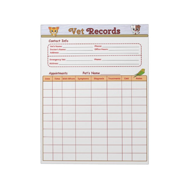 Veterinary Records Notepad (Rotated)