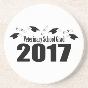 Veterinary School Grad 2017 Caps & Diplomas (Black Coaster