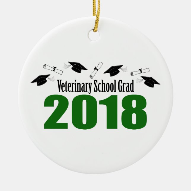 Veterinary School Grad 2018 Caps & Diplomas (Green Ceramic Ornament (Front)