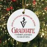 Veterinary School Graduation Customized Christmas Ceramic Ornament<br><div class="desc">This modern custom veterinary medicine school graduation keepsake Christmas ornament features the college graduate name in red and black script for the class of 2025 and your photo on the back. Customize with your university under the veterinarian medical caduceus for a great commemorative graduation gift for a DVM.</div>
