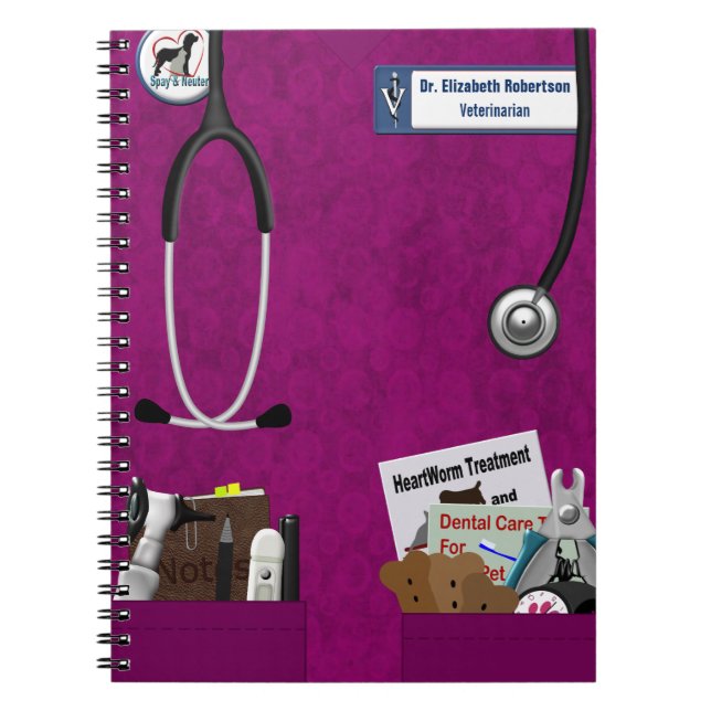 Veterinary Scrubs & Pockets Design Fushia Notebook (Front)