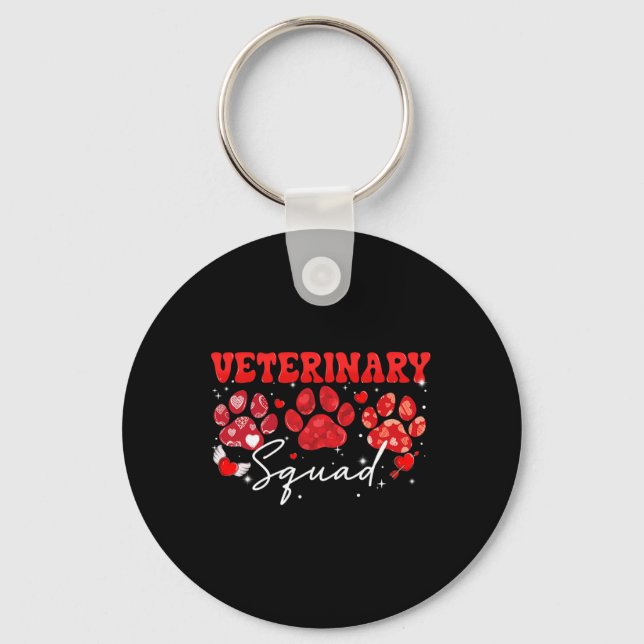 Veterinary Squad Fun Dog Paw Vet Tech Valentines D Keychain (Front)