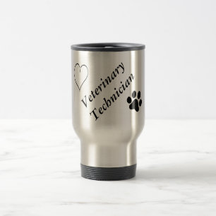 Veterinary Technician-Black Paw Print and Heart Travel Mug