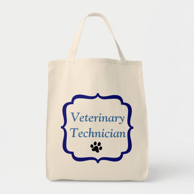 Veterinary Technician-Blue Bracket-Black Paw Print Tote Bag (Front)