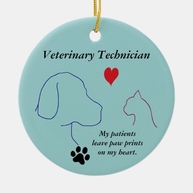 Veterinary Technician - Paw Prints on My Heart #2 Ceramic Ornament (Front)