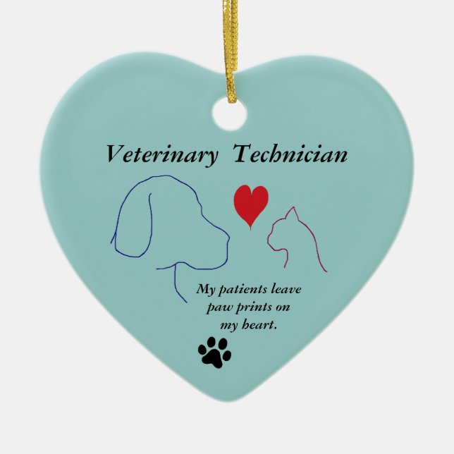 Veterinary Technician - Paw Prints on My Heart #2 Ceramic Ornament (Front)