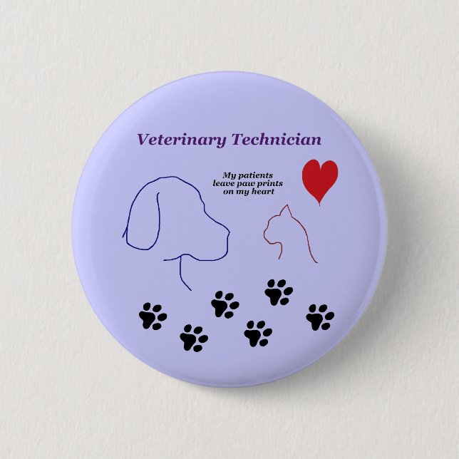 Veterinary Technician - Paw Prints on My Heart 2 Inch Round Button (Front)