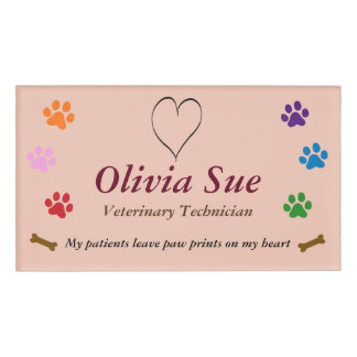 Veterinary Technician Paw Prints On My Heart #6 Name Tag