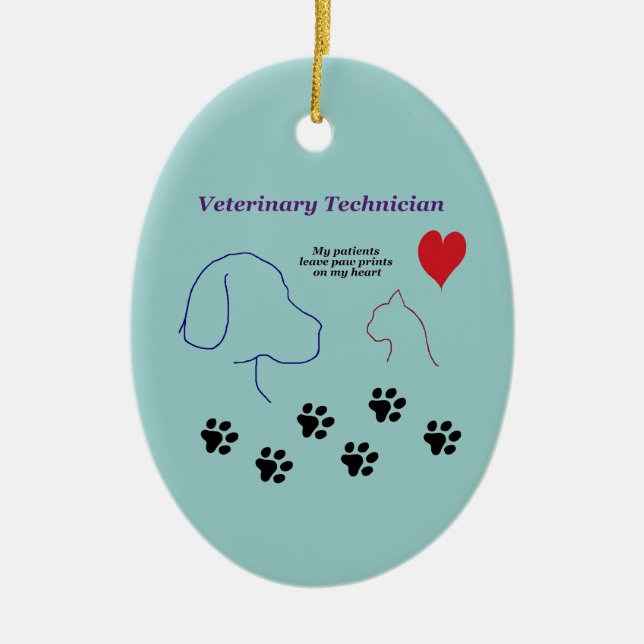 Veterinary Technician - Paw Prints on My Heart Ceramic Ornament (Front)