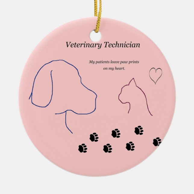 Veterinary Technician - Paw Prints on My Heart Ceramic Ornament (Front)