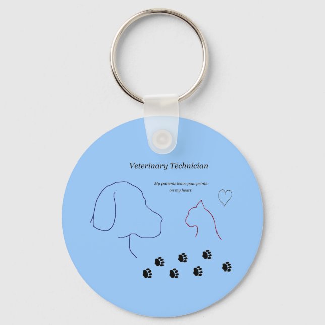 Veterinary Technician - Paw Prints on My Heart Keychain (Front)