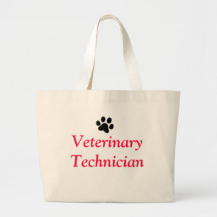 Veterinary Technician with Black Paw Print Large Tote Bag