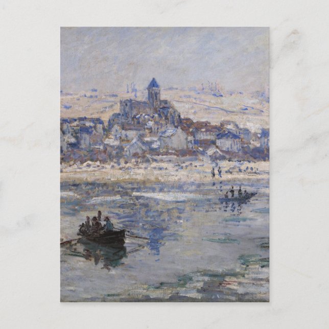 Vetheuil en Hiver Boat on River Postcard (Front)