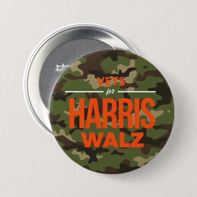 Vets for Harris Walz Camo 3 Inch Round Button (Front & Back)
