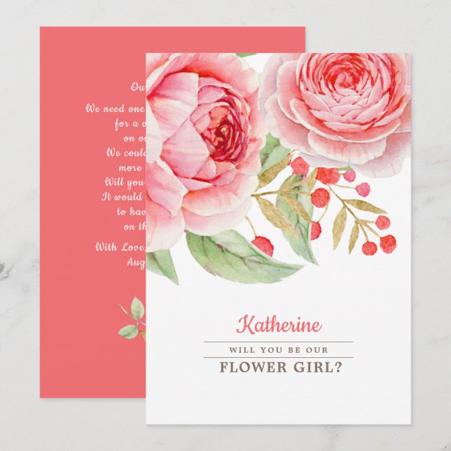 Veux-tu être notre Fille des Fleurs ? Carte d'invi (Devant / Derrière)