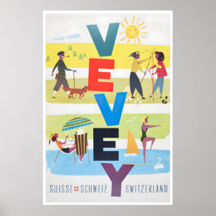 Vevey Art Switzerland Travel Print Ski Poster