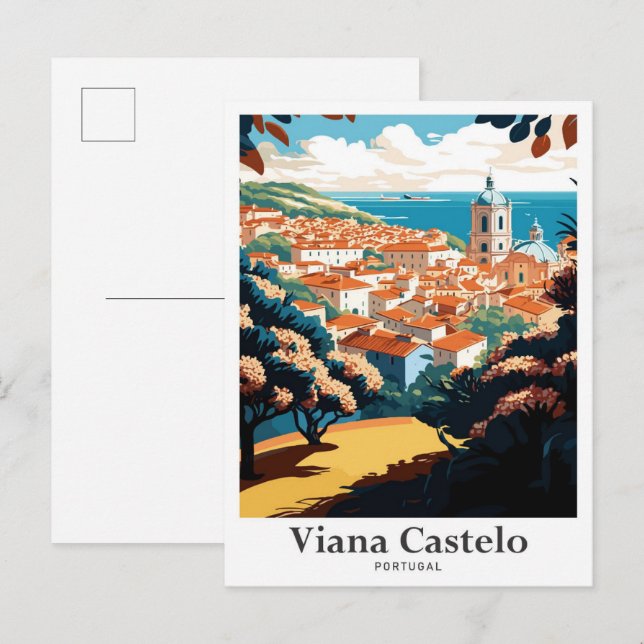 Viana Castelo Vintage Travel Illustration Postcard (Front/Back)