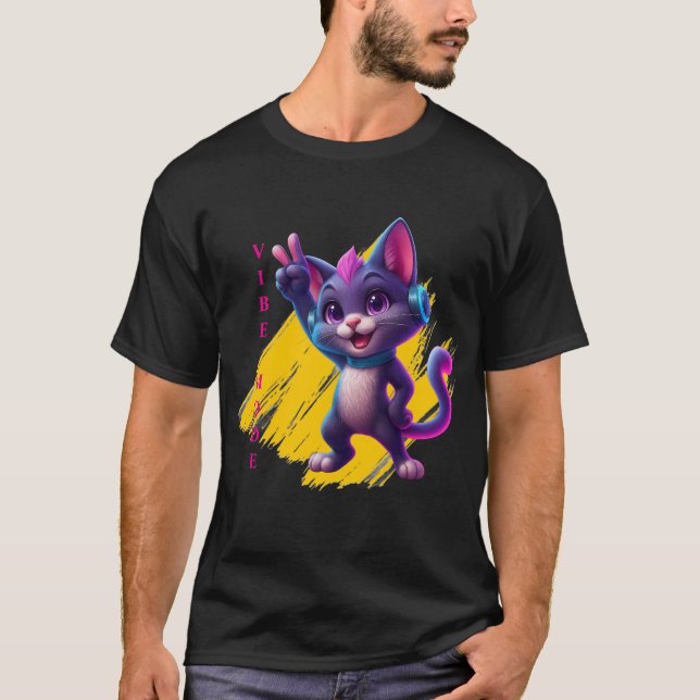 Vibe Mode Cat - Retro Design T-Shirt (Front)