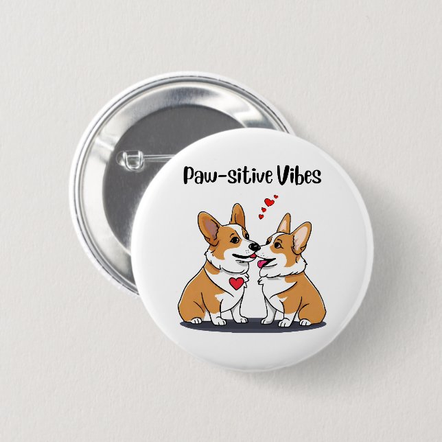  Vibes Corgis in Love 2 Inch Round Button (Front & Back)