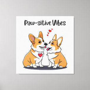 Vibes Corgis in Love Canvas Print