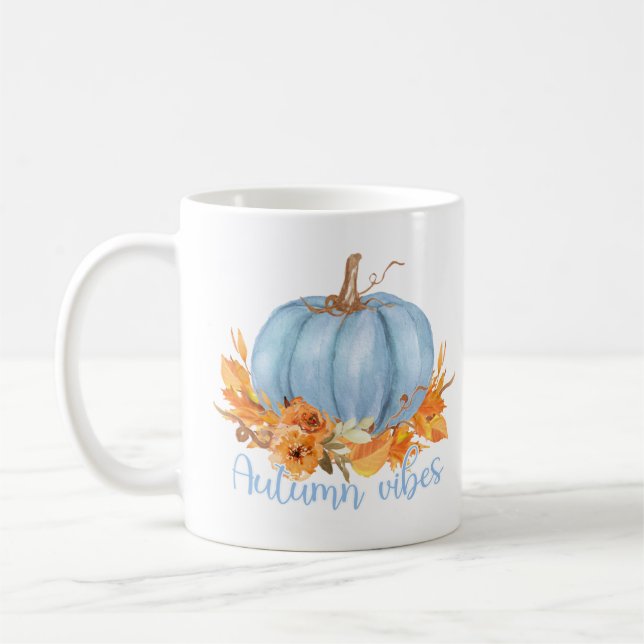 Vibes d'automne Citrouille bleu café Mug (Gauche)