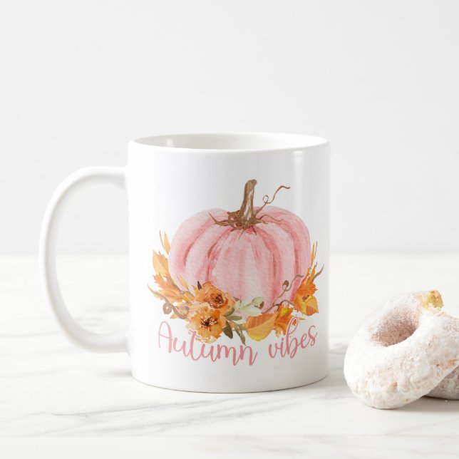 Vibes d'automne Citrouille rose Mug (Avec donut)
