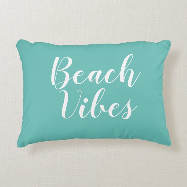 Vibes de plage Turquoise Script Accent Coussin (Devant)