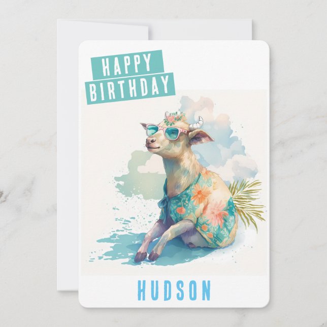 Vibes d'été Carte d'anniversaire de chèvre (Devant)