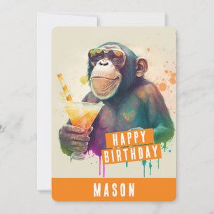 Vibes d'été Carte d'anniversaire singe
