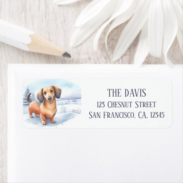 Vibes d'hiver aquarelle Dachshund - (En situation)