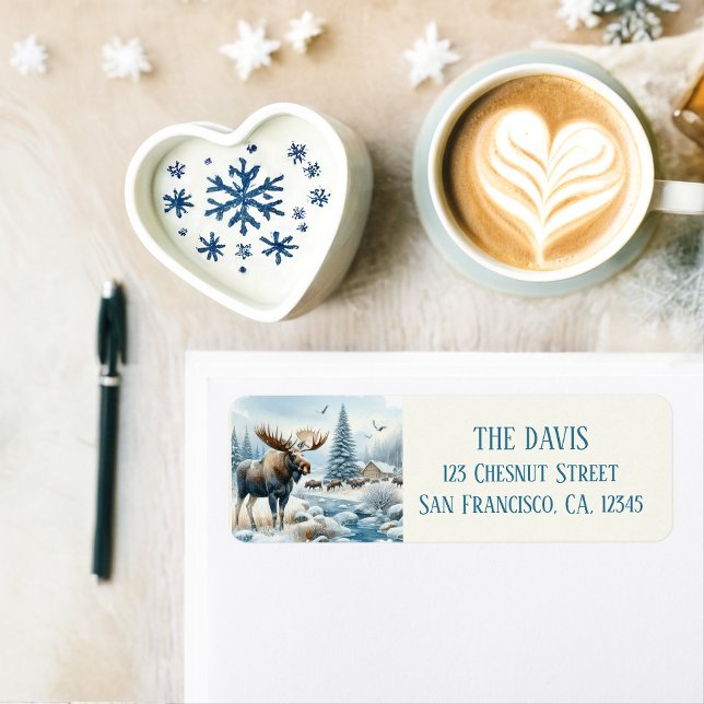 Vibes d'hiver Aquarelle Moose Adresse de retour (Créateur téléchargé)
