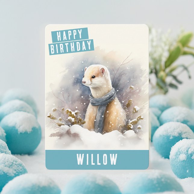 Vibes d'hiver Ermine Carte d'anniversaire (Créateur téléchargé)