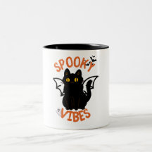 Vibes éffrayantes Chat Face Halloween Mug
