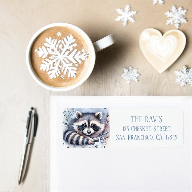 Vibes hiver Aquarelle Raccoon Adresse de retour (Créateur téléchargé)