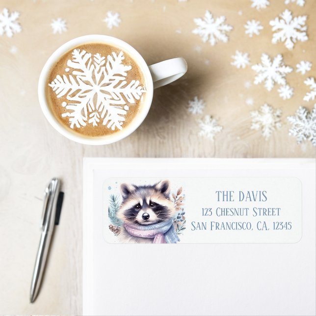 Vibes hiver Aquarelle Raccoon Adresse de retour (Créateur téléchargé)