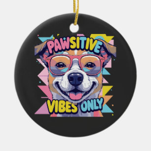 Vibes Only Funny Dog T-Shirt � Cool Dog Ceramic Ornament
