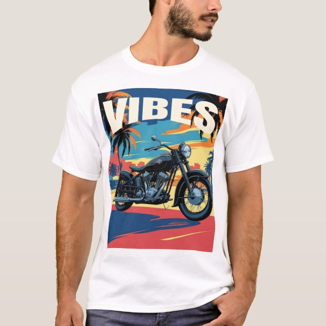 "Vibes" Retro Motorcycle Cityscape T-Shirt (Front)