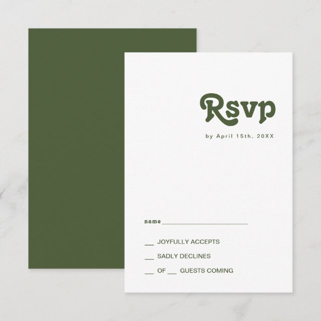 Vibes rétro simples | Carte Olive Green RSVP (Devant / Derrière)
