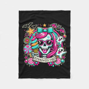 Vibes Skeleton Spooky Vacation Halloween Summer 1 Fleece Blanket
