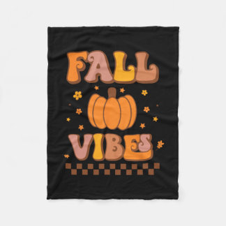 Vibes Vintage Groovy Autumn Season Retro Thanksgiv Fleece Blanket