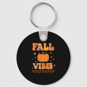 Vibes Vintage Groovy Autumn Season Retro Thanksgiv Keychain