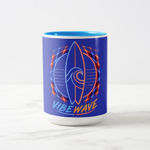 Vibewave Neon Surfboard Design – Retro Wave Glow A Two-Tone Coffee Mug