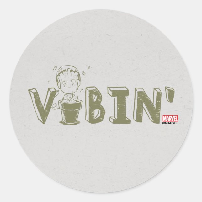 Vibin' Groot Typography Graphic Classic Round Sticker (Front)