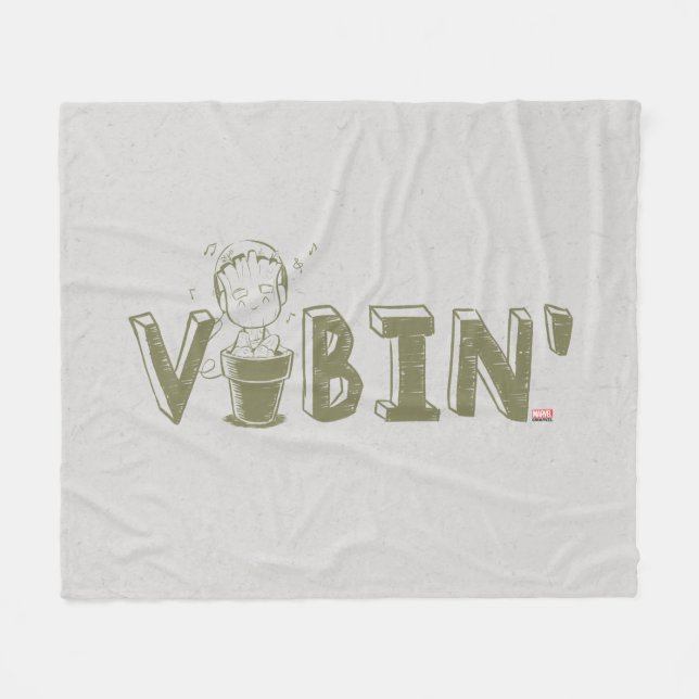 Vibin' Groot Typography Graphic Fleece Blanket (Front (Horizontal))