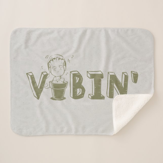 Vibin' Groot Typography Graphic Sherpa Blanket (Front (Horizontal))
