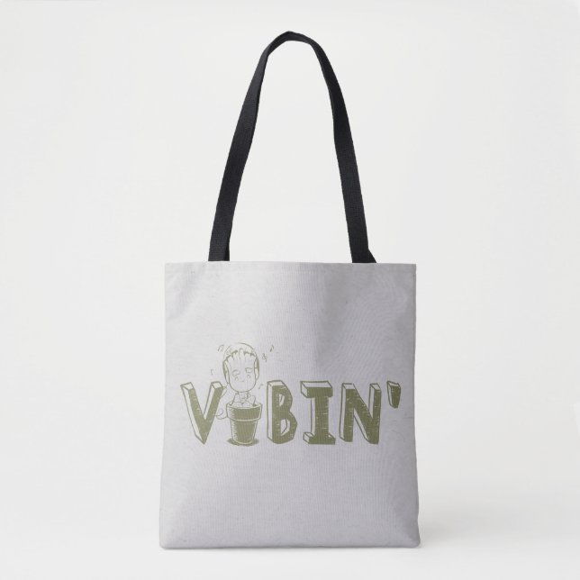 Vibin' Groot Typography Graphic Tote Bag (Front)