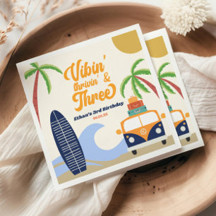 Vibin' & Three Surf Blue 3rd Birthday Party Napkin