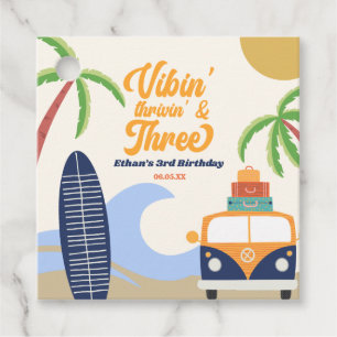 Vibin' & Three Surf Board 3rd Birthday Party Favour Tags