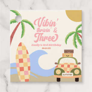 Vibin' & Three Surf Board Pink 3rd Birthday Party Favour Tags
