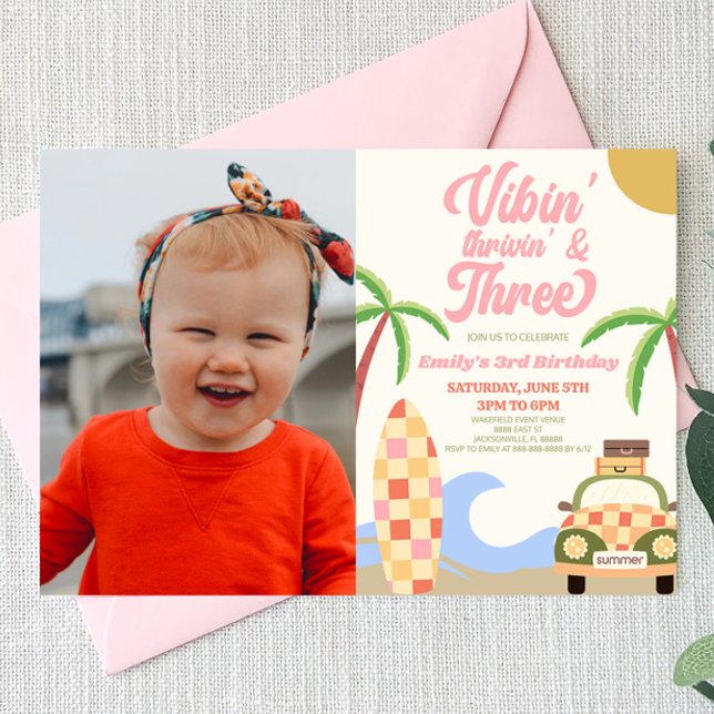 Vibin' & Three Surf Picture 3rd Birthday Party Invitation (Creator Uploaded)